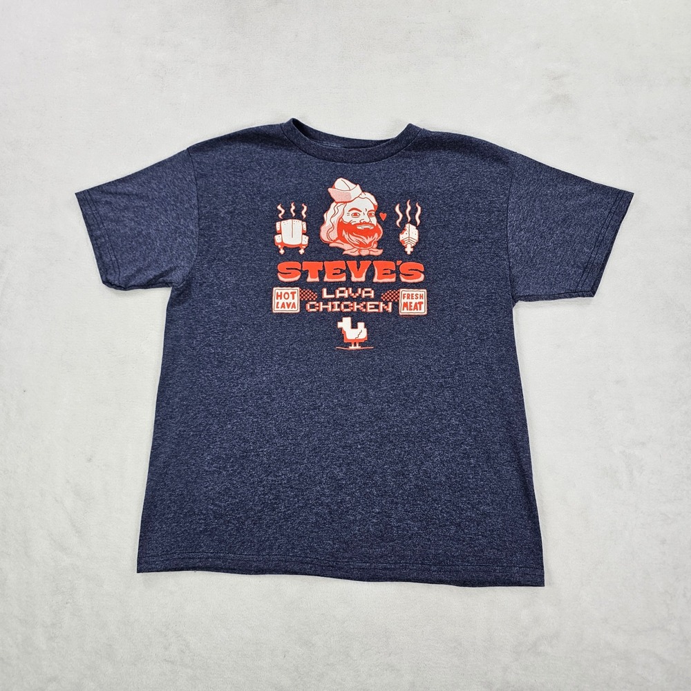 Minecraft Movie Steves Lava Chicken Navy Heather Graphic T-Shirt Boys Size M 8